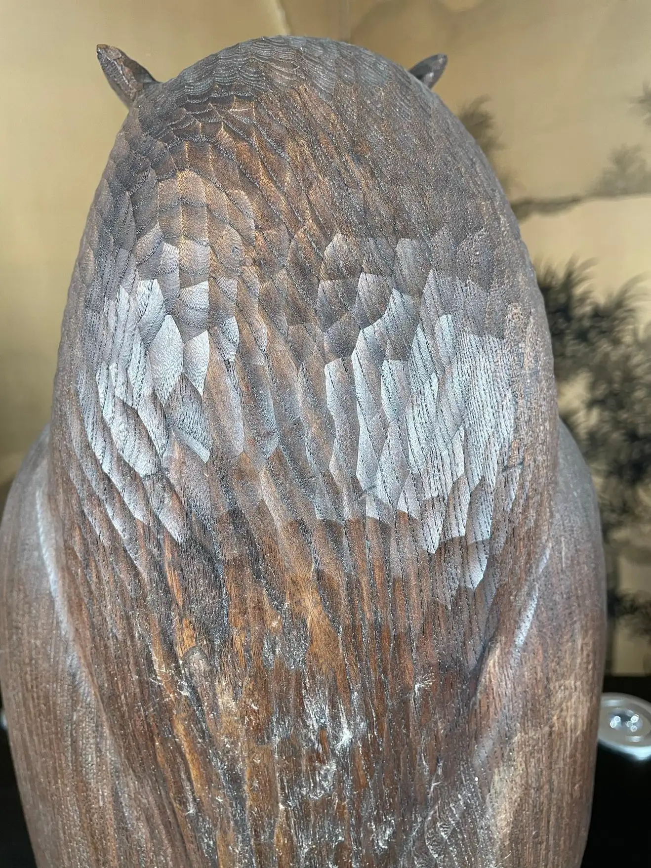 Japanese Huge Old Hand Carved Wood Owl, Ainu People