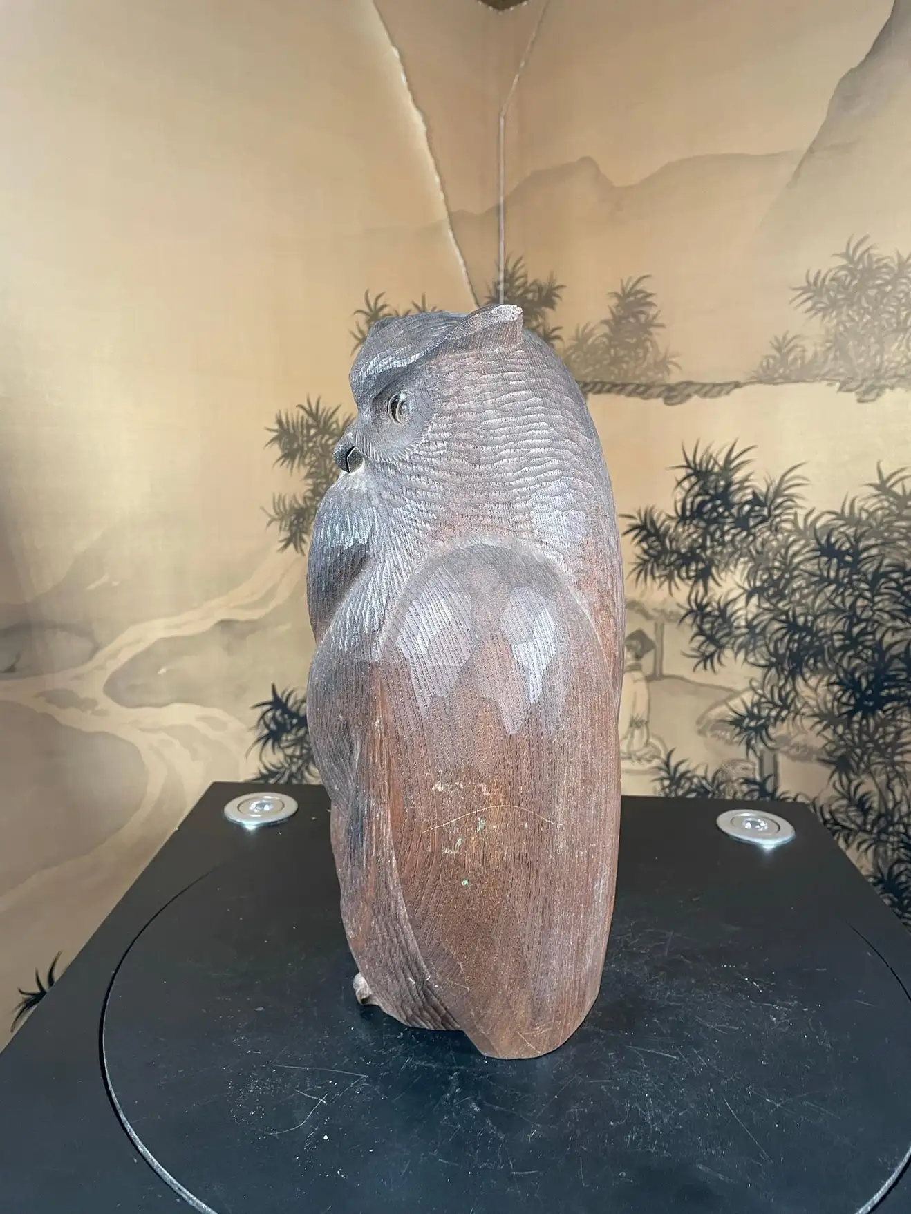 Japanese Huge Old Hand Carved Wood Owl, Ainu People