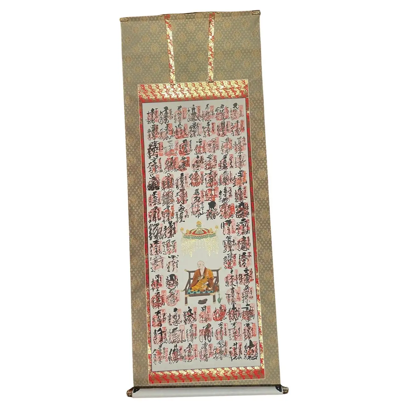 Japanese Pilgrimage Silk Scroll Lohan Buddha Brilliant Colors