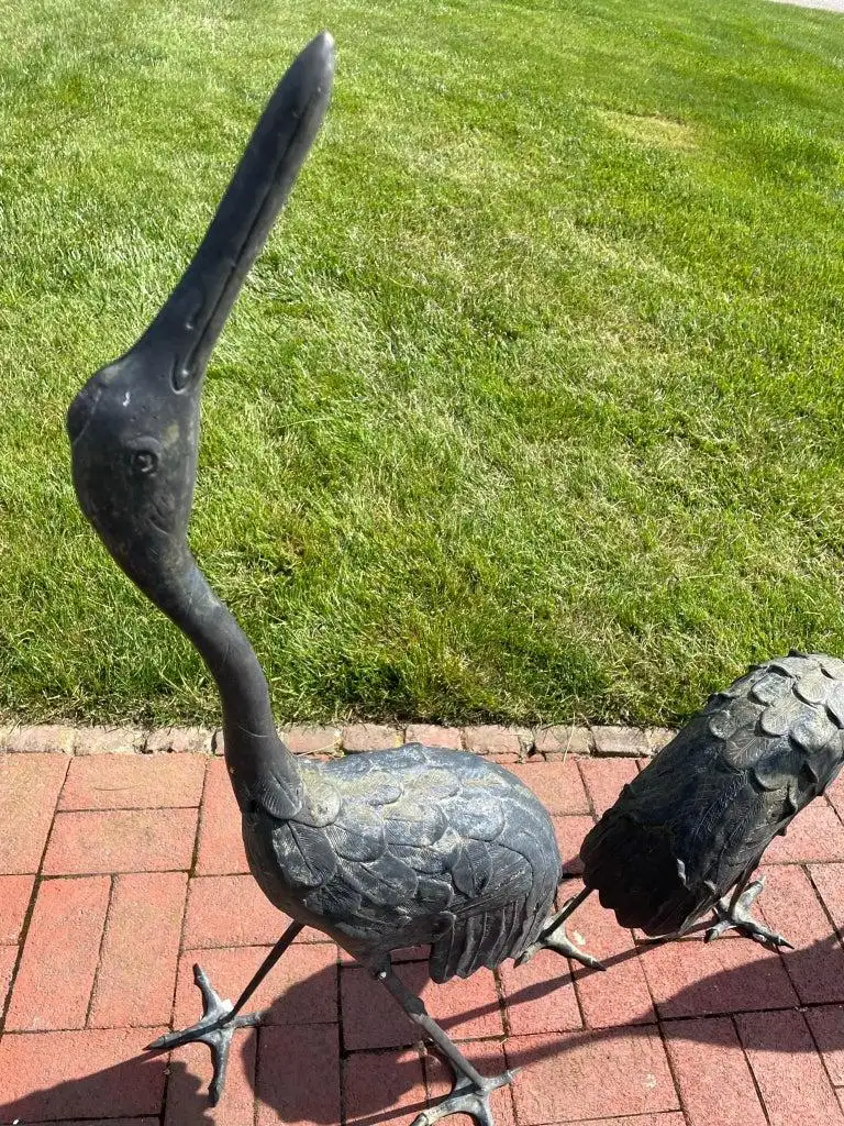 Japanese Large Antique Bronze Cranes Complete Set Three