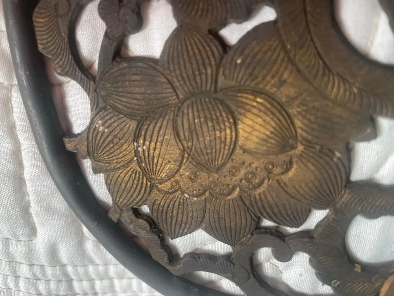Japan Antique Gilt Bronze Lotus Flower Ornament Keman, Complete 19th Century