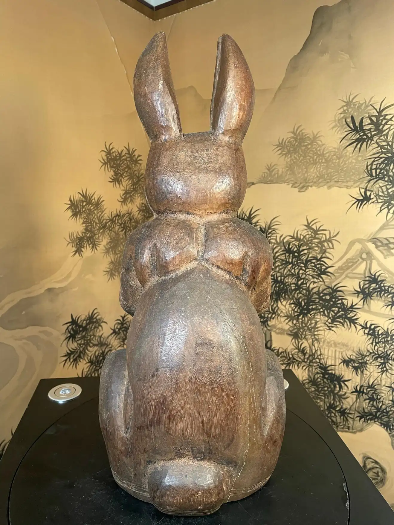 Fine Antique Huge Hand Carved Folk Wooden Art Rabbit , Signed