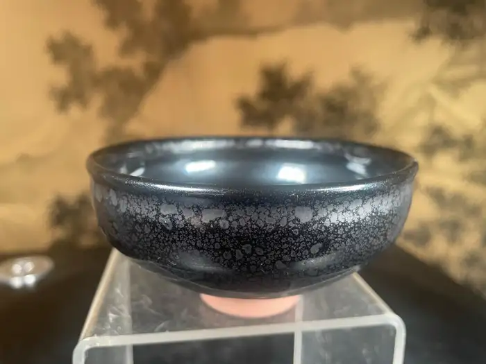 Japanese Fine Jet Black Tenmoku Tea Bowl, Hand-Built and Hand Glazed