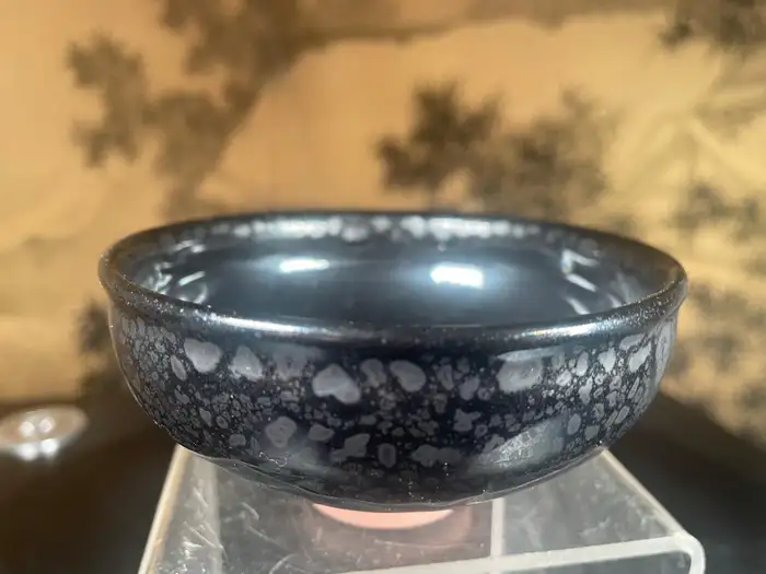 Japanese Fine Jet Black Tenmoku Tea Bowl, Hand-Built and Hand Glazed