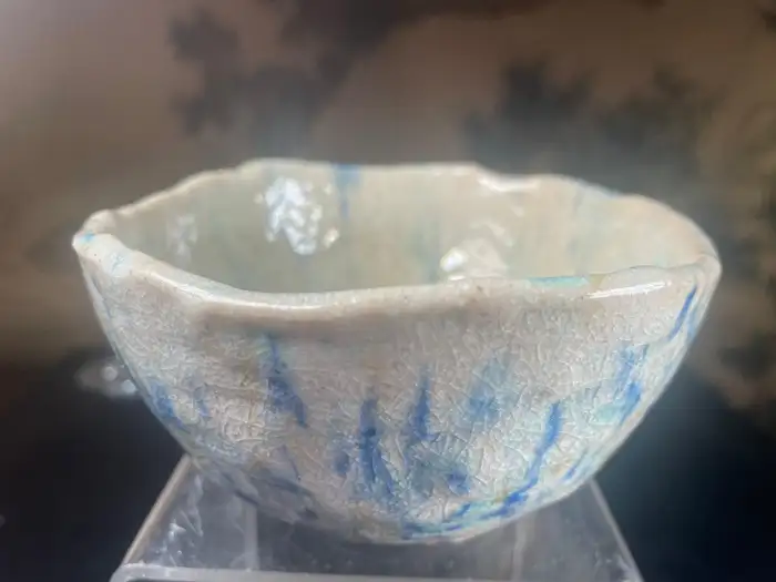 Japanese Fine Blue Impressions Tea Bowl Hand-Built and Hand Glazed
