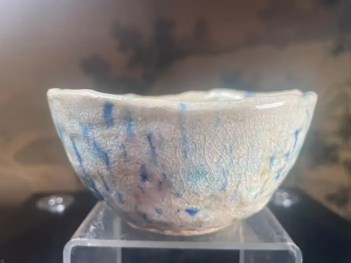 Japanese Fine Blue Impressions Tea Bowl Hand-Built and Hand Glazed