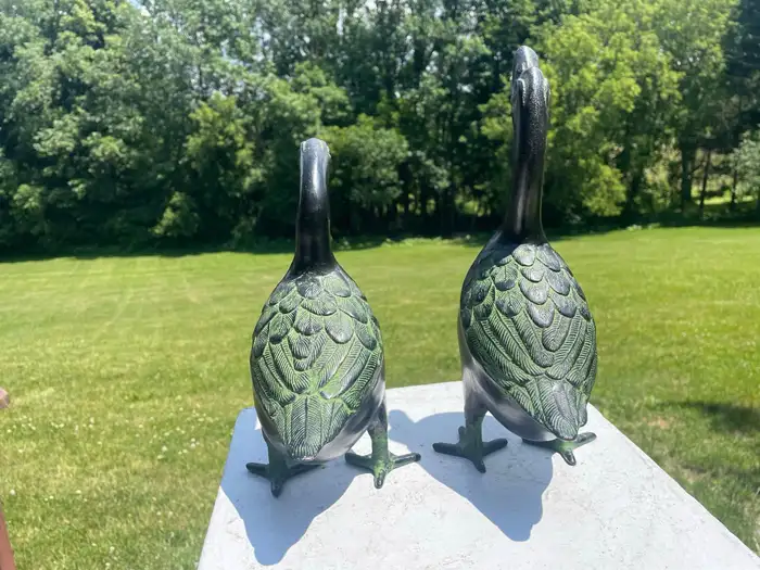 Want more images or videos? Request additional images or videos from the seller Contact Seller Japan Large Antique Cast Ebony Pair Garden Ducks, Beautiful Details For Sale 19 of 20 Japan Large Antique Cast Ebony Pair Garden Ducks, Beautiful Details