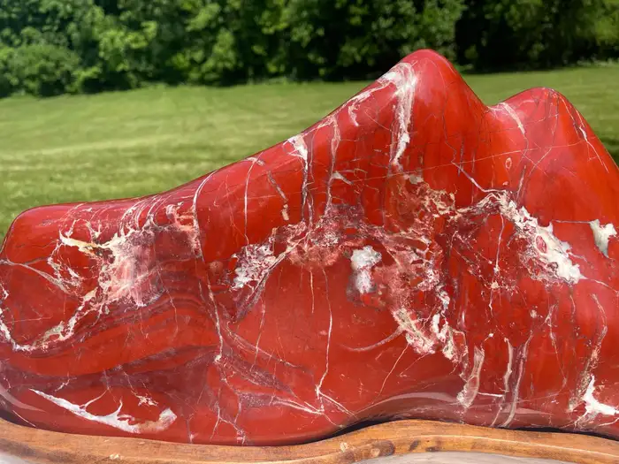 Want more images or videos? Request additional images or videos from the seller Contact Seller Fine Large Brilliant Red "Twin Peaks" Mountain Scholar Rock Suiseki For Sale 21 of 22 Fine Large Brilliant Red "Twin Peaks" Mountain Scholar Rock Suiseki