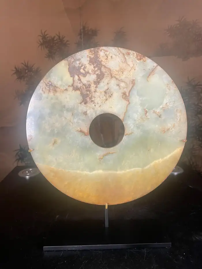 Chinese Rare Large Earthy Green And Yellow Jade Bi Disc with Vibrant Colors
