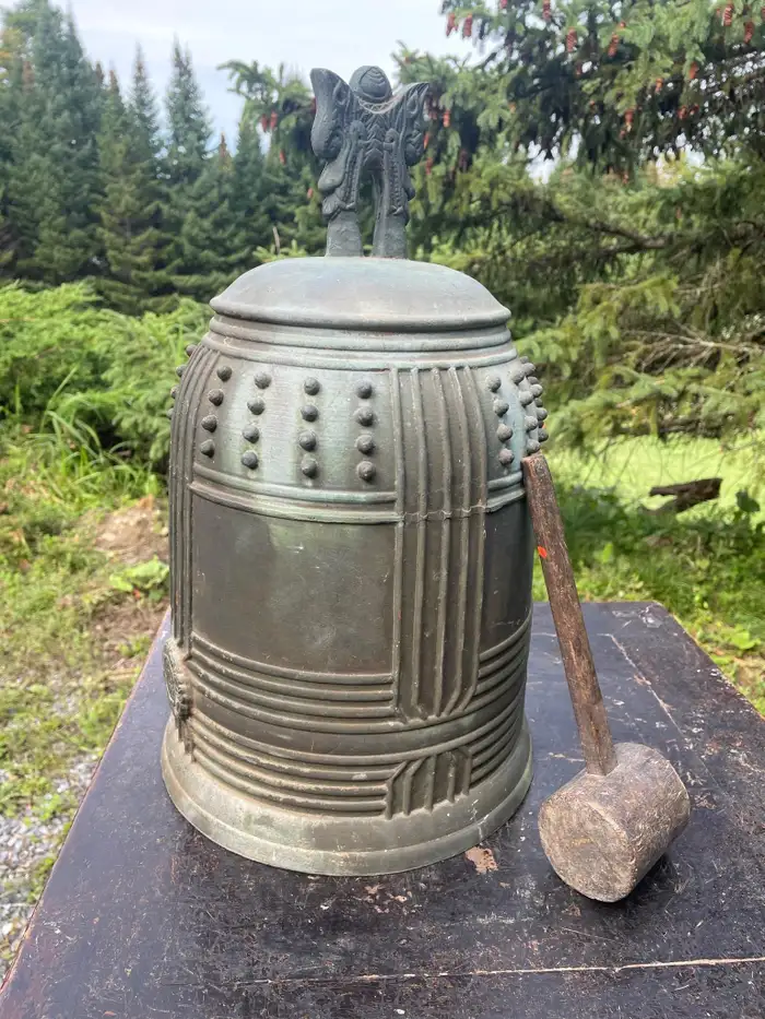 Japanese Big Old Bronze Temple Bell with Bold Sound, 18 Inches