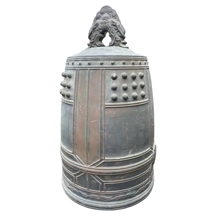 Japanese Huge Old Signed Bronze Temple Bell with Bold Sound, 27 Inches
