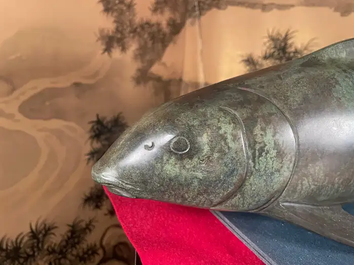 Japanese Massive Bronze Calming Trophy Koi Fish, Signed Ota Ryohei