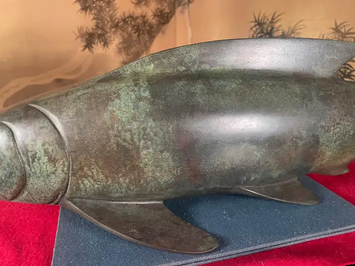 Japanese Massive Bronze Calming Trophy Koi Fish, Signed Ota Ryohei