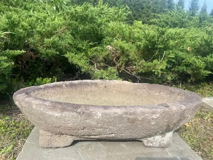 Japan Big Boat Shape Antique Stone Water Basin Planter Tsukubai , one of a kind