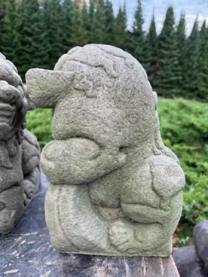 Japanese Antique Stone Guardians "Komainu" Hand carved Pair