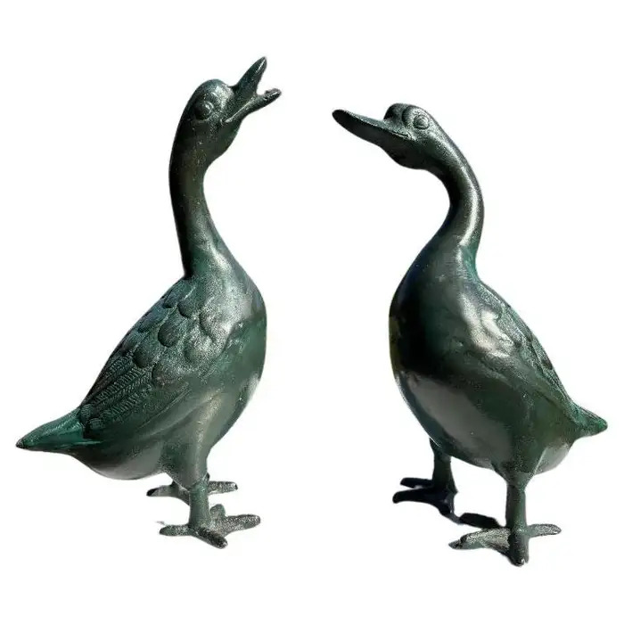 Japan Large Antique Cast Pair Garden Ducks, Beautiful Details