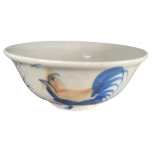 Japanese Fine Large Rooster And Birds Tea Bowl, Hand-Built and Hand Glazed