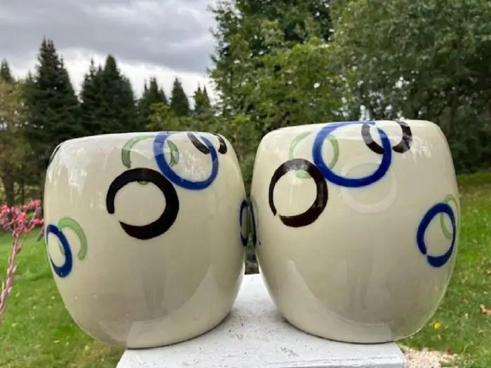Want more images or videos? Request additional images or videos from the seller Contact Seller Japanese Vintage Pair Circles of Life Garden Planters, Vibrant Colors For Sale 12 of 13 Japanese Vintage Pair Circles of Life Garden Planters, Vibrant Colors