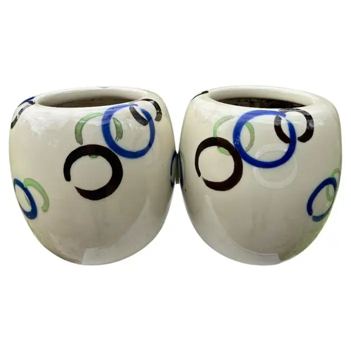 Want more images or videos? Request additional images or videos from the seller Contact Seller Japanese Vintage Pair Circles of Life Garden Planters, Vibrant Colors For Sale 12 of 13 Japanese Vintage Pair Circles of Life Garden Planters, Vibrant Colors
