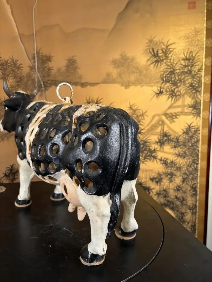 Japanese Large Hand Cast Prize Holstein Cow Lantern, Rare Find