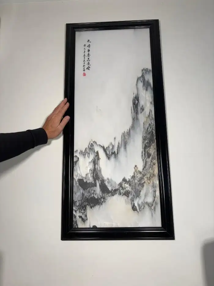 China Large Steep Mountain Peaks Natural Marble Stone "Painting", Signed