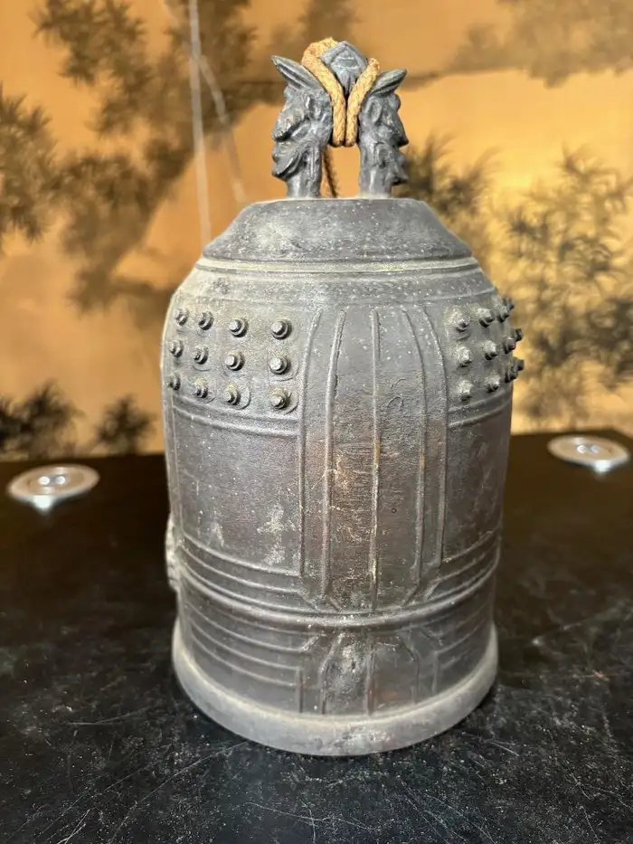Japanese Antique Hand Cast Temple Bell Resonates with Original Striker