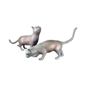 Japanese Antique Bronze Cats Pair Hand Cast With Playful Pose, 11.5 inches wide